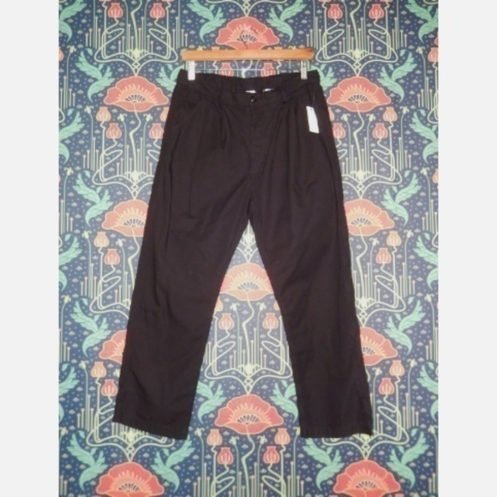 NSF Hayden Black Cropped Pleated Cotton Trousers Straight Leg Pants Nwt 28